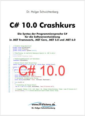 Buchcover C# 10.0 Crashkurs (www.IT-Visions.de, 2021)