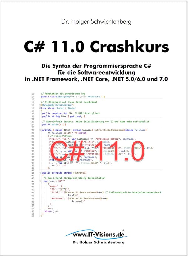 Buchcover C# 11.0 Crashkurs (www.IT-Visions.de, 2022)